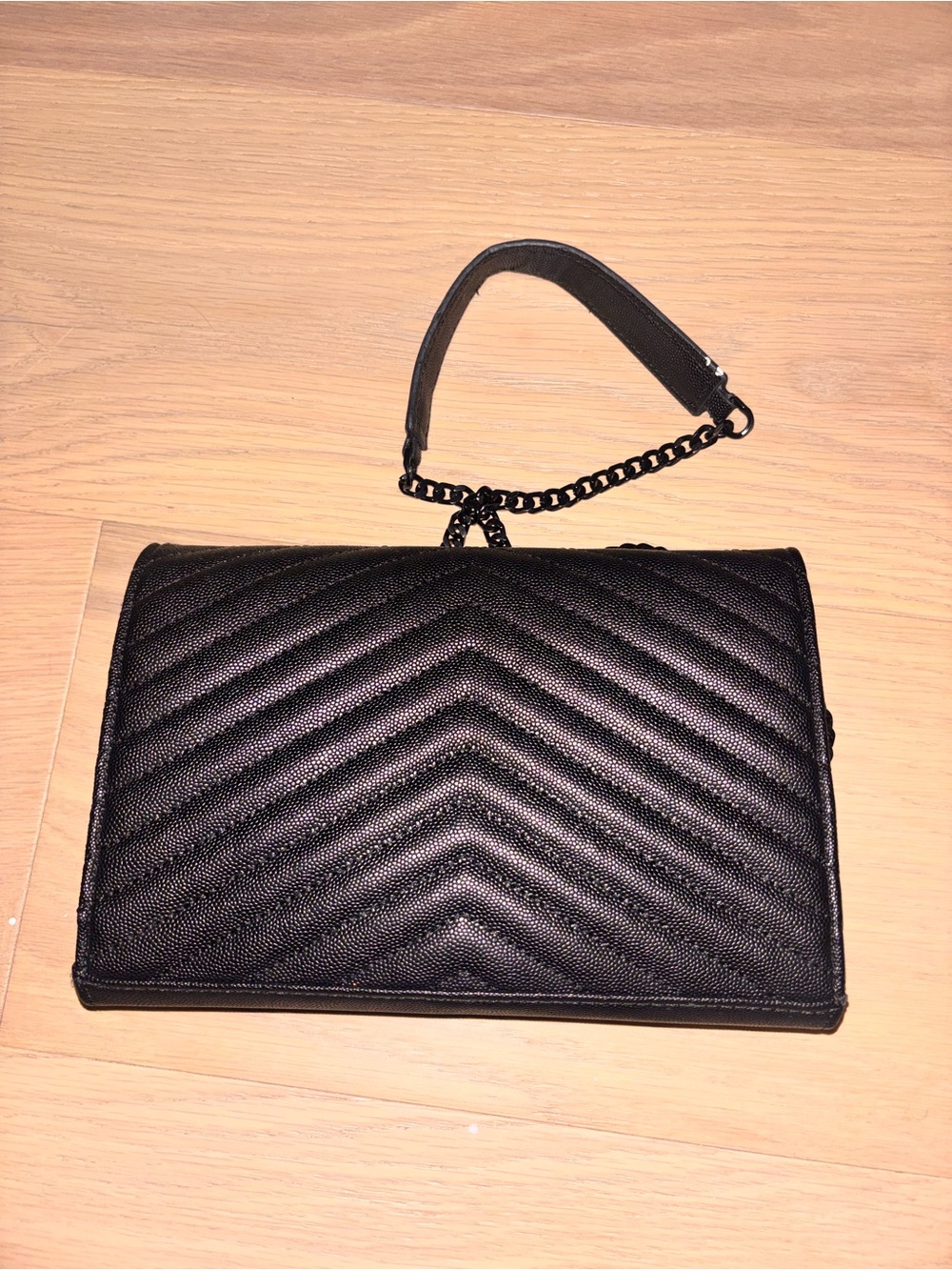 Saint Laurent Black Chevron Leather Chain Crossbody - Picture 2 of 3